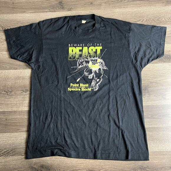 Vintage Point Blank Body Armor T Shirt‎ Fits Large 1980s Tee Beware of the Beast - Picture 1 of 10